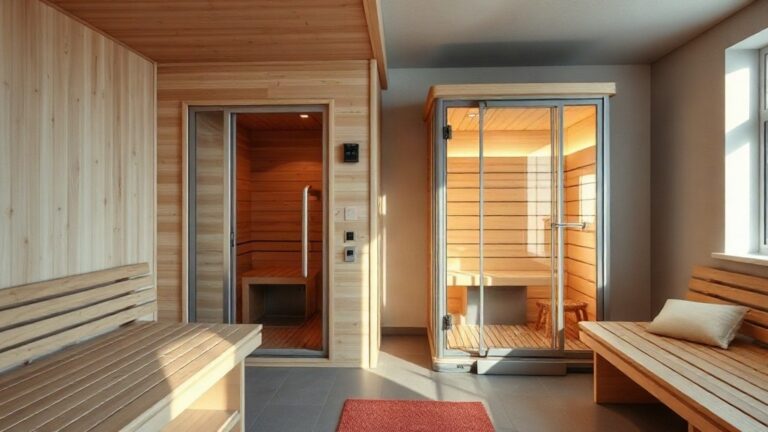 Infrared vs traditional sauna side by side in a bright home setting