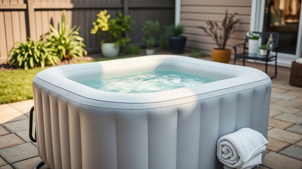 Portable cold plunge tub set up on a patio