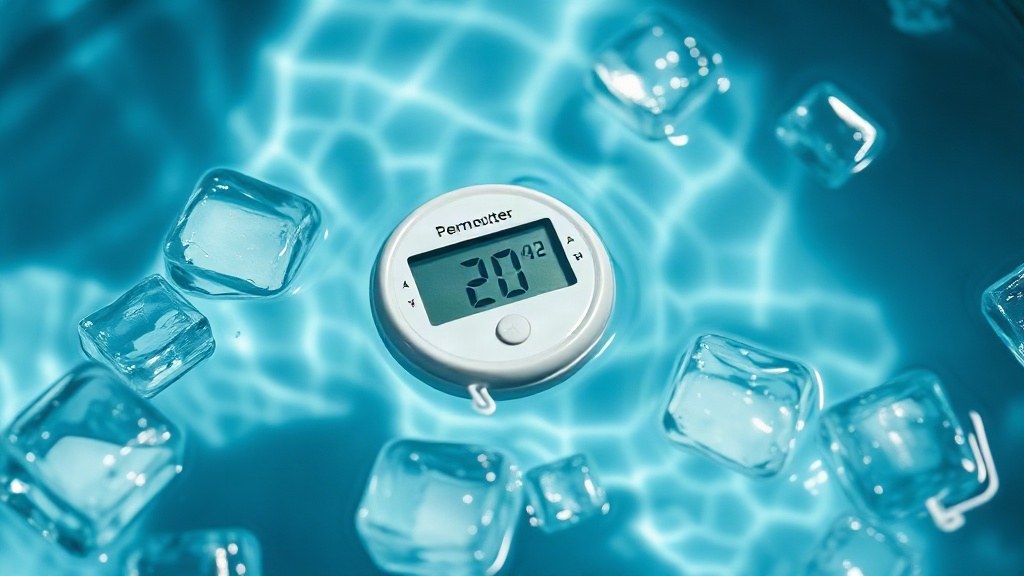 Floating thermometer checking cold plunge water temperature